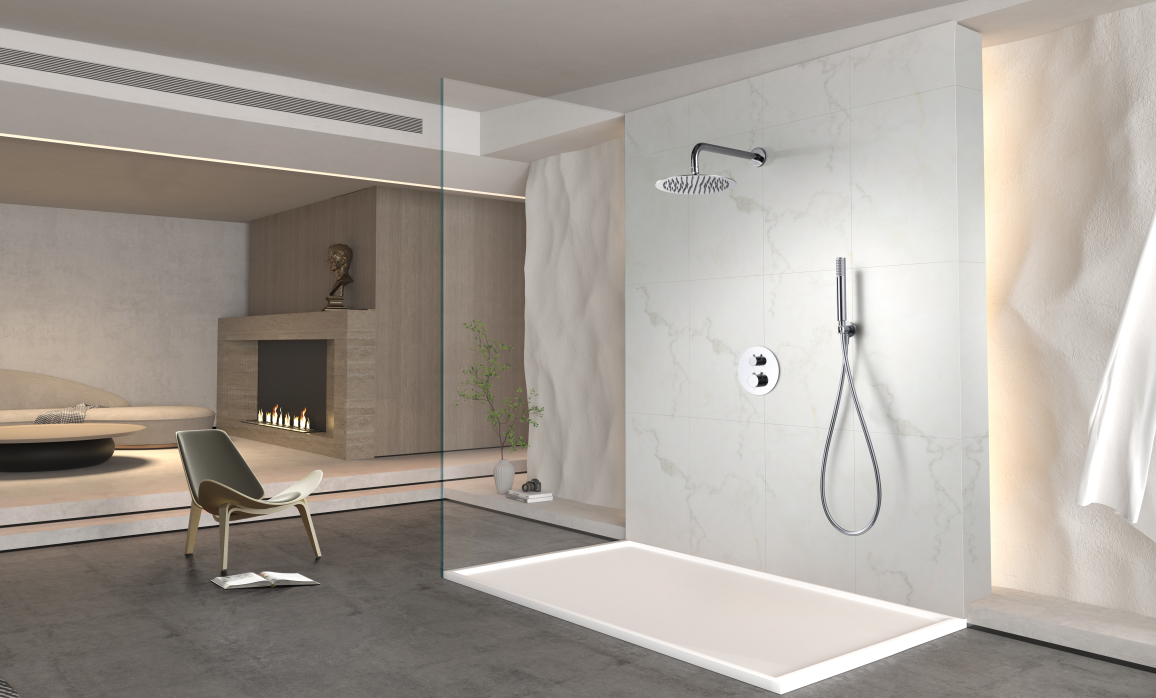 Смеситель для душа термостатический скрытого монтажа готовый комплект верхний душ ø25cm imex genova gtg053 chrome