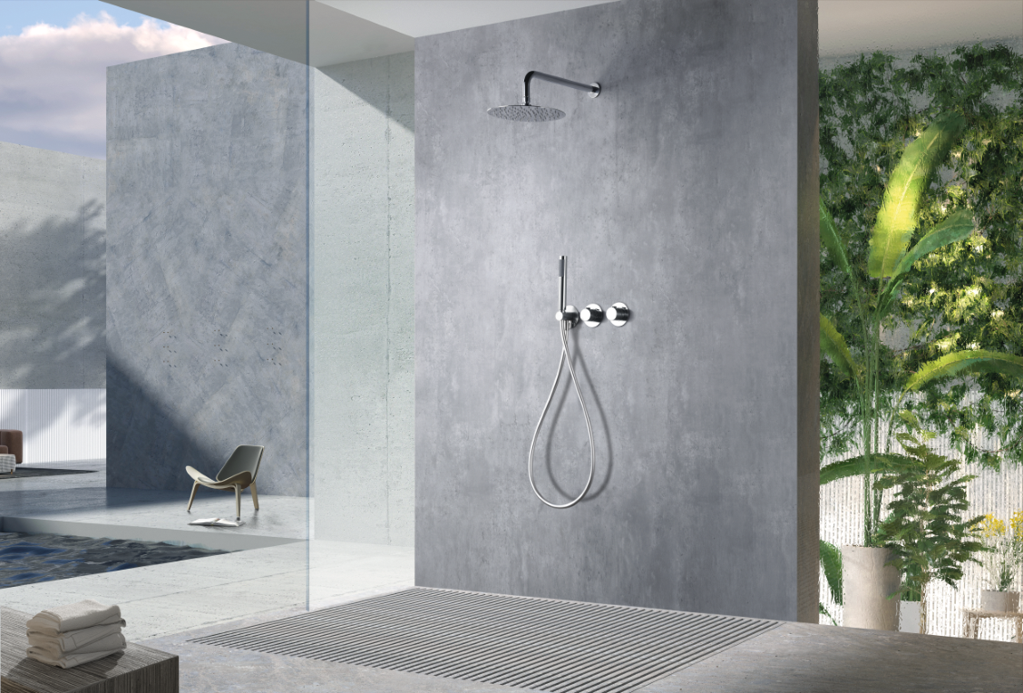 Смеситель для душа термостатический скрытого монтажа готовый комплект верхний душ ø25cm imex assen gta052 chrome