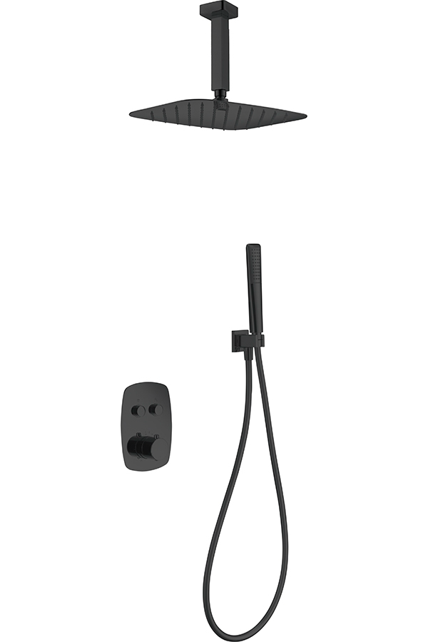 Смеситель для душа термостатический скрытого монтажа готовый комплект 20х30см imex feroe gpf036/ng matt black