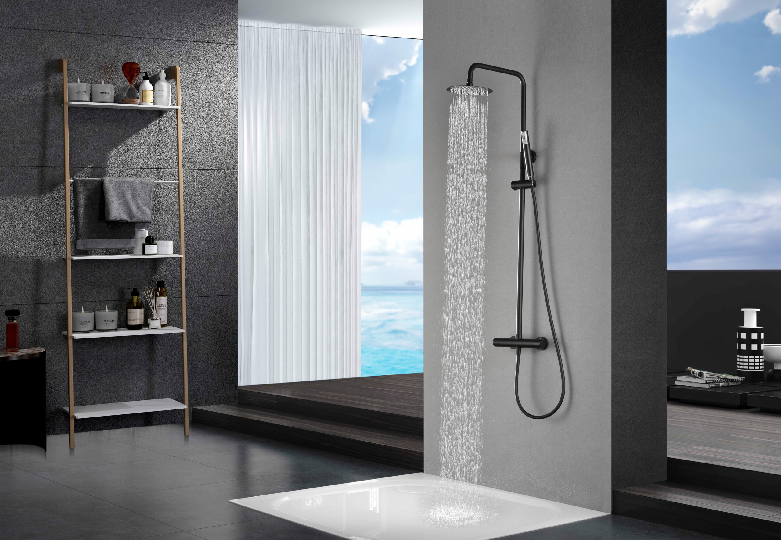 Душевая система термостатическая с верхним душем и лейкой imex monza btm039/ng matt black