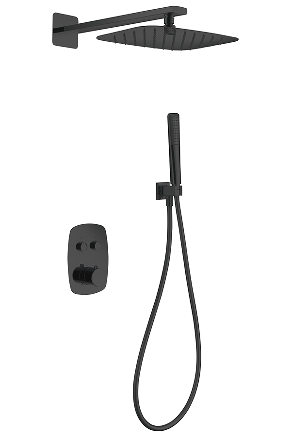 Смеситель для душа термостатический скрытого монтажа готовый комплект верхний душ 20x30см imex hidra gph035/ng matt black