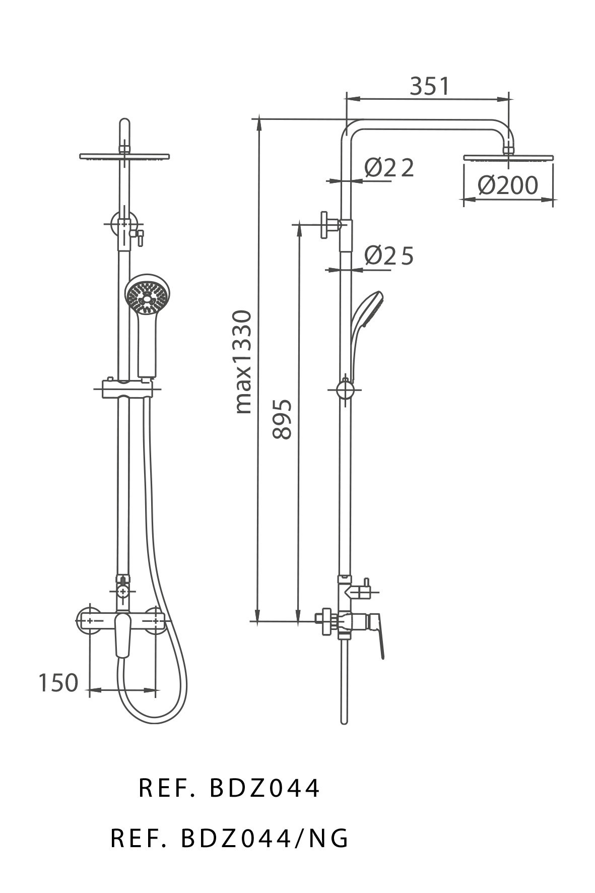 Душевая система настенная с верхним душем и лейкой imex belgica bdz044 chrome