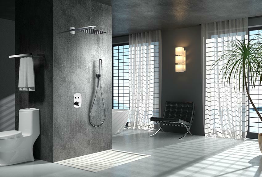 Смеситель для душа термостатический скрытого монтажа готовый комплект верхний душ 20x30см imex hidra gph035 chrome