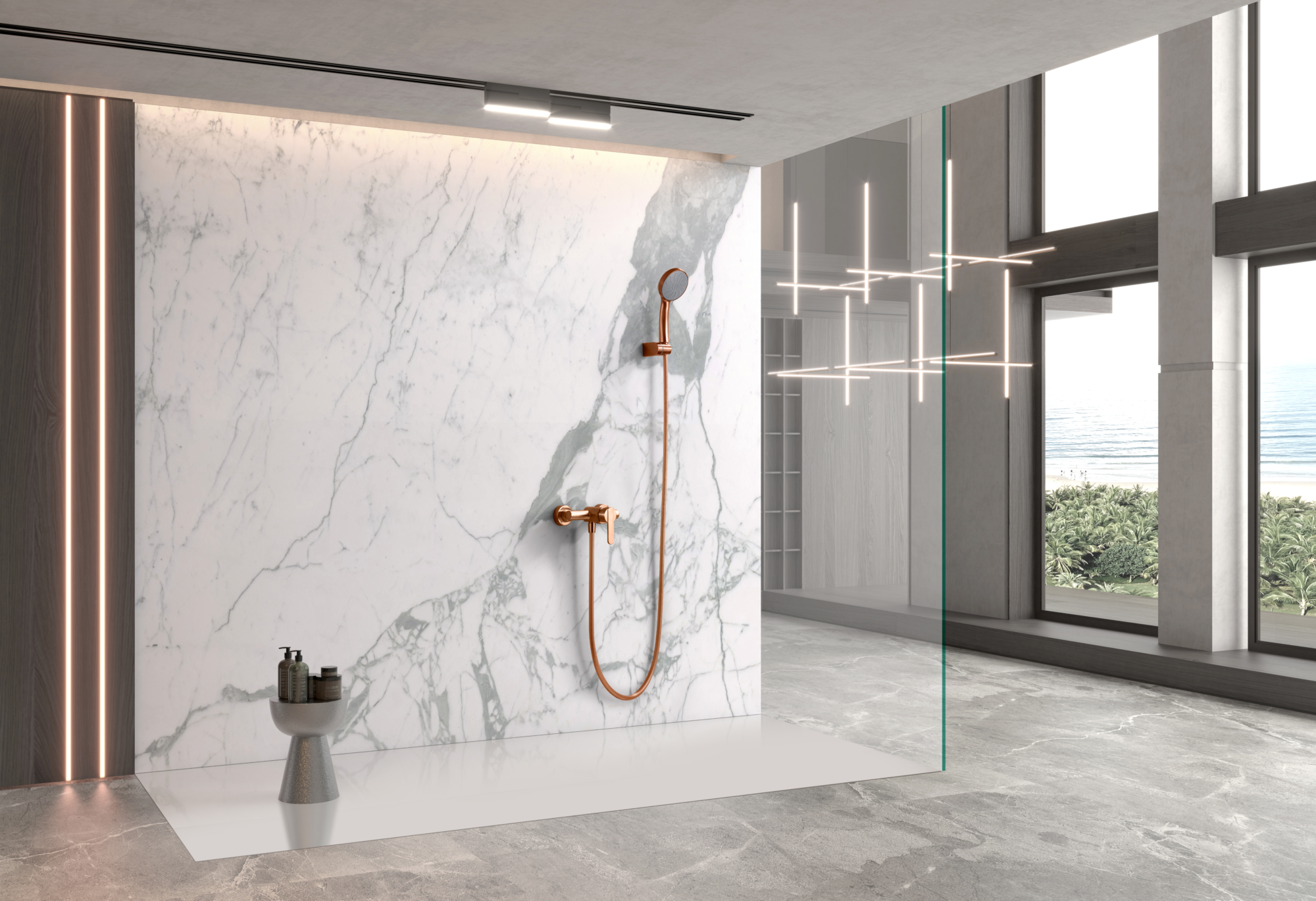 Смеситель для душа настенный с душевым набором imex roma bdr001-5orc brushed rose gold pvd