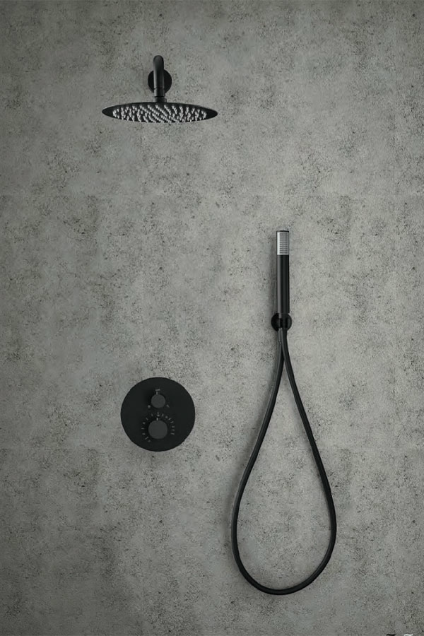 Смеситель для душа термостатический скрытого монтажа готовый комплект верхний душ ø25cm imex line gtd038/ng matt black