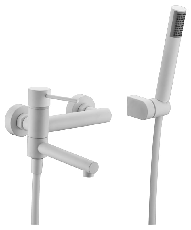Смеситель для ванны настенный с душевым набором imex milos bdys045-4bl matt white