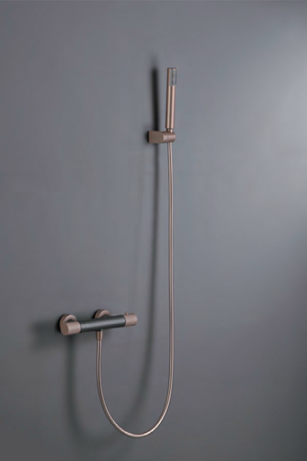 Смеситель для душа термостатический настенный с душевым набором imex line btd038-5gc matt gray/champagne