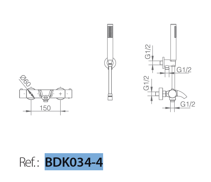 Смеситель для ванны термостатический настенный с душевым набором imex moscu bdk034-4 stainless steel
