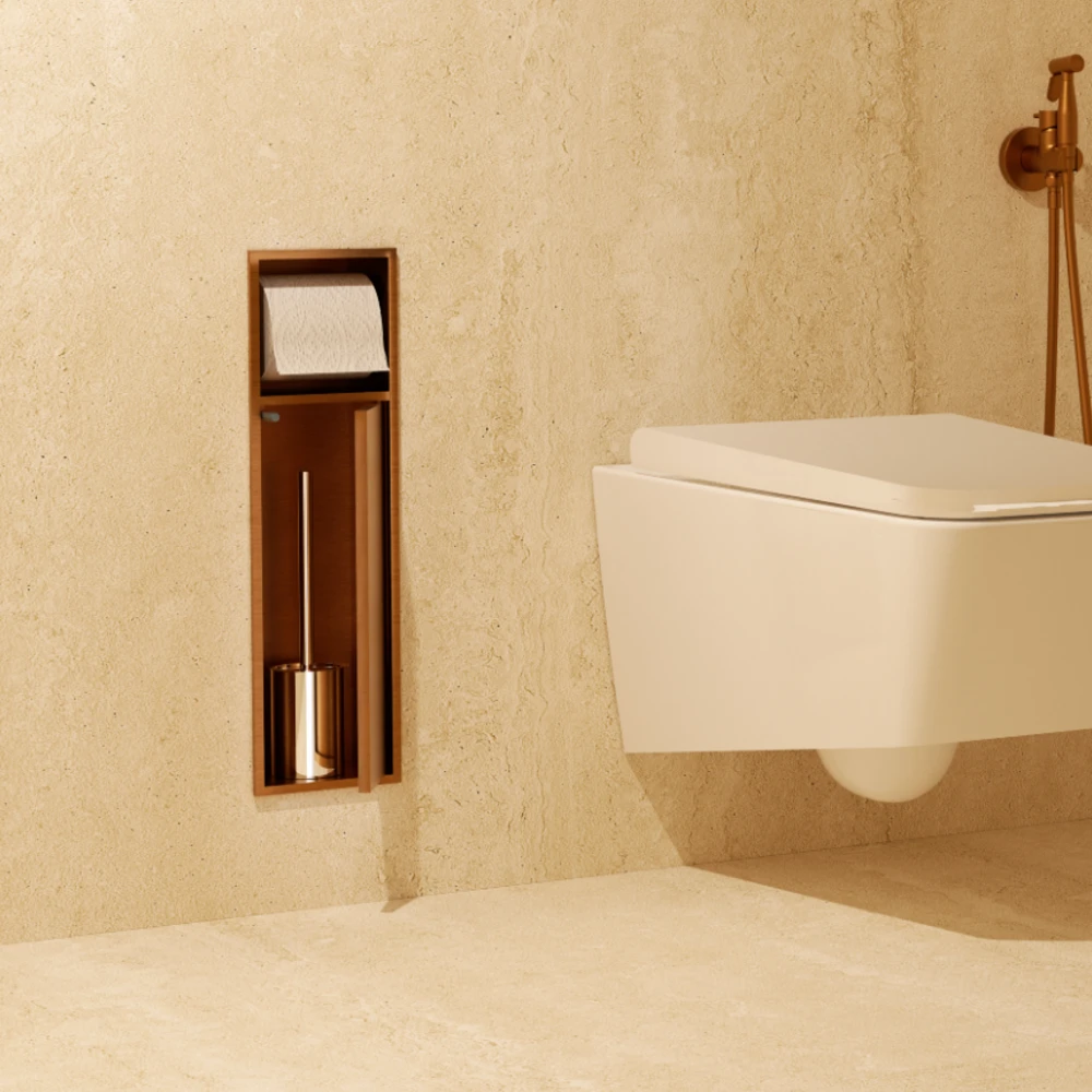 Ящик для ниши из нерж. стали с держателем для туалетной бумаги и ершиком