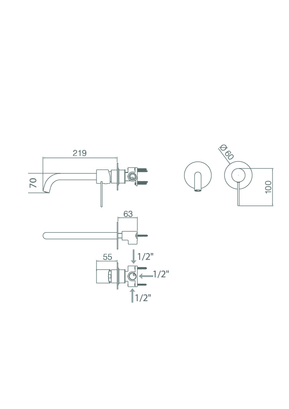 Смеситель для раковины настенный скрытая часть в комплекте imex etna glt023/bl matt white