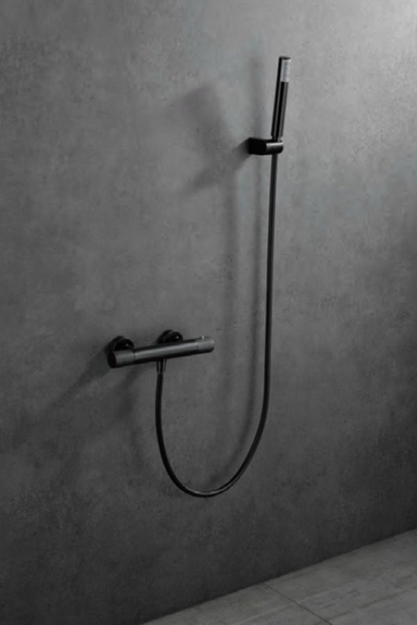 Смеситель для душа термостатический настенный с душевым набором imex line btd038-5bgm black gun metal pvd