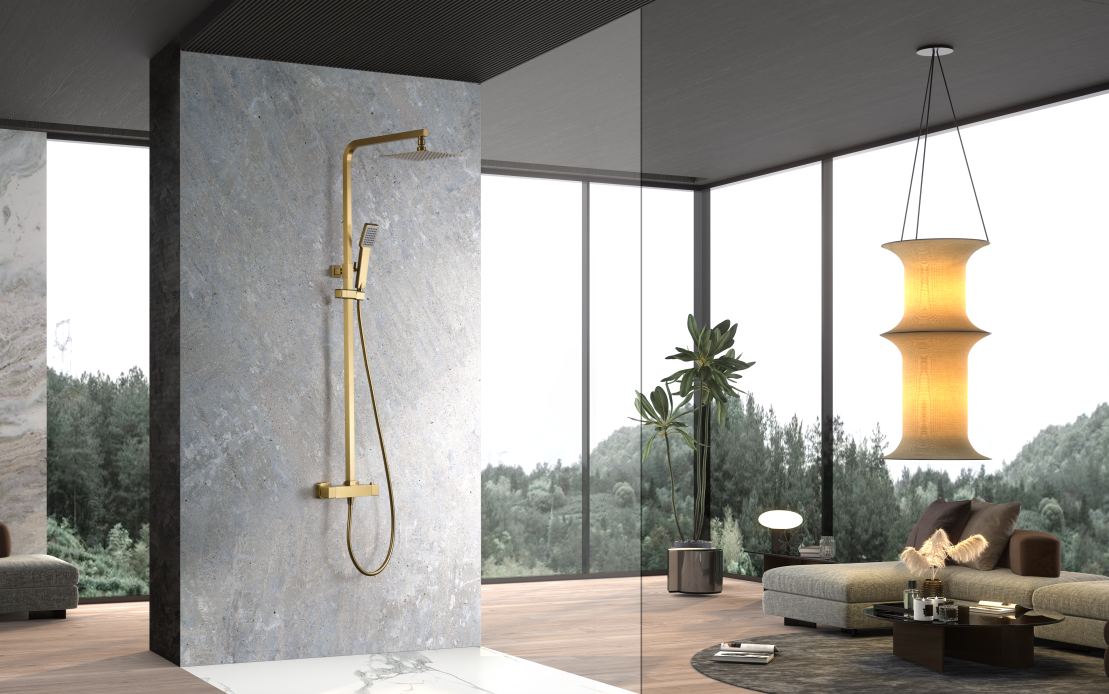 Душевая система термостатическая с верхним душем и лейкой imex vigo btv013/oc brushed gold pvd