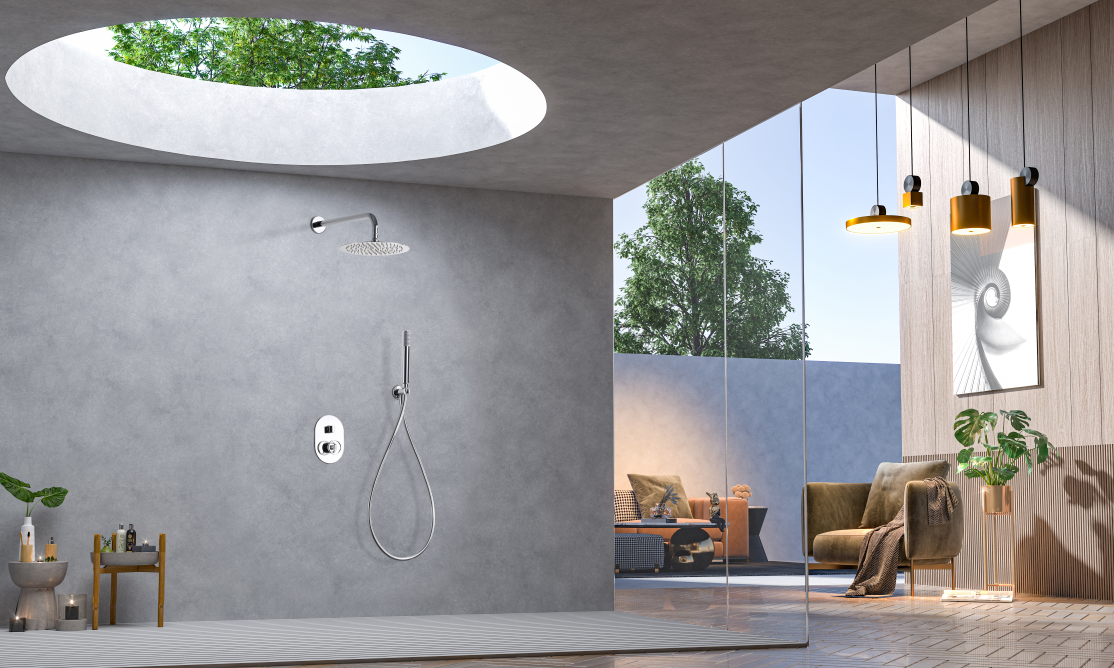 Смеситель для душа скрытого монтажа готовый комплект верхний душ ø25cм imex olimpo gpc033 chrome