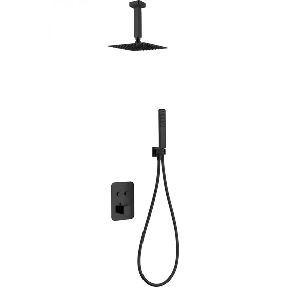 Смеситель для душа термостатический скрытого монтажа готовый комплект верхний душ 25х25см imex portugal gtp022/ng matt black