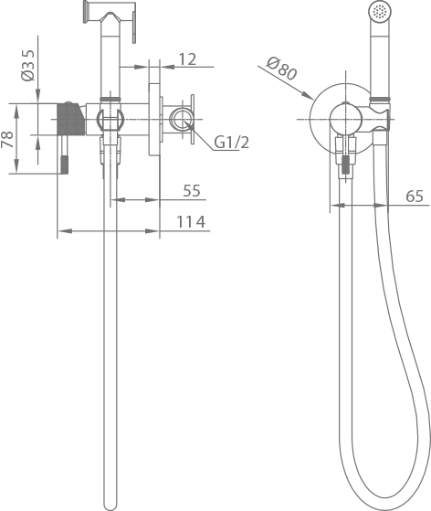 Гигиенический душ со смесителем и скрытой частью imex line rdd038/nq brushed nickel