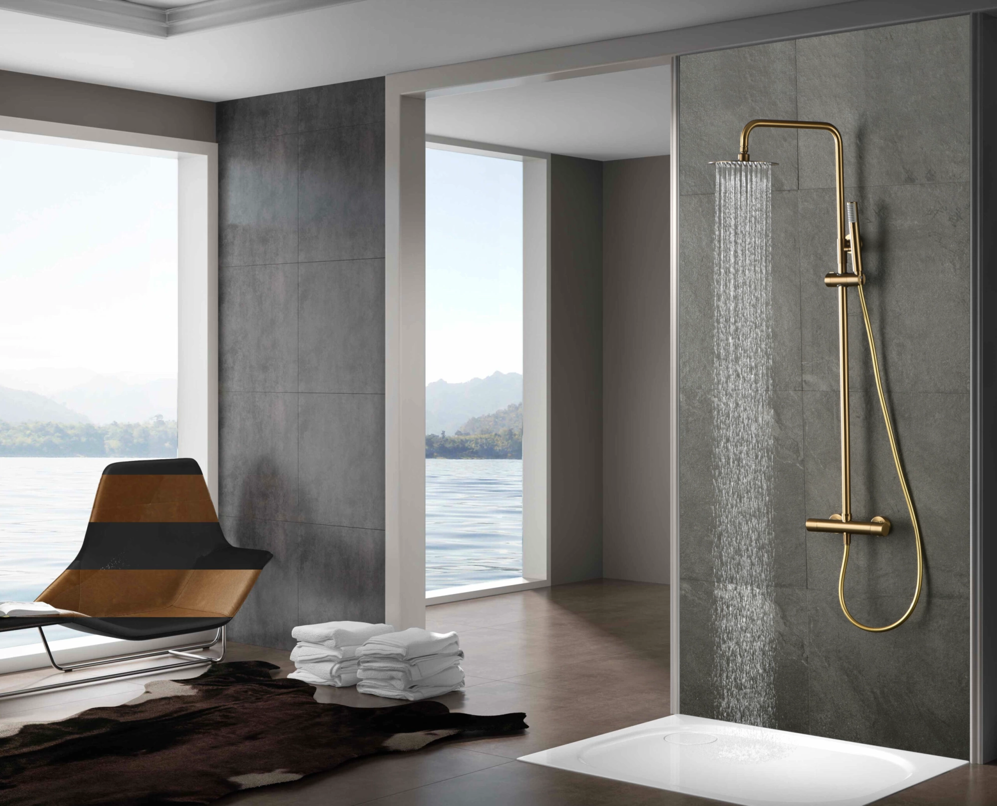 Душевая система термостатическая с верхним душем и лейкой imex monza btm039/oc brushed gold pvd