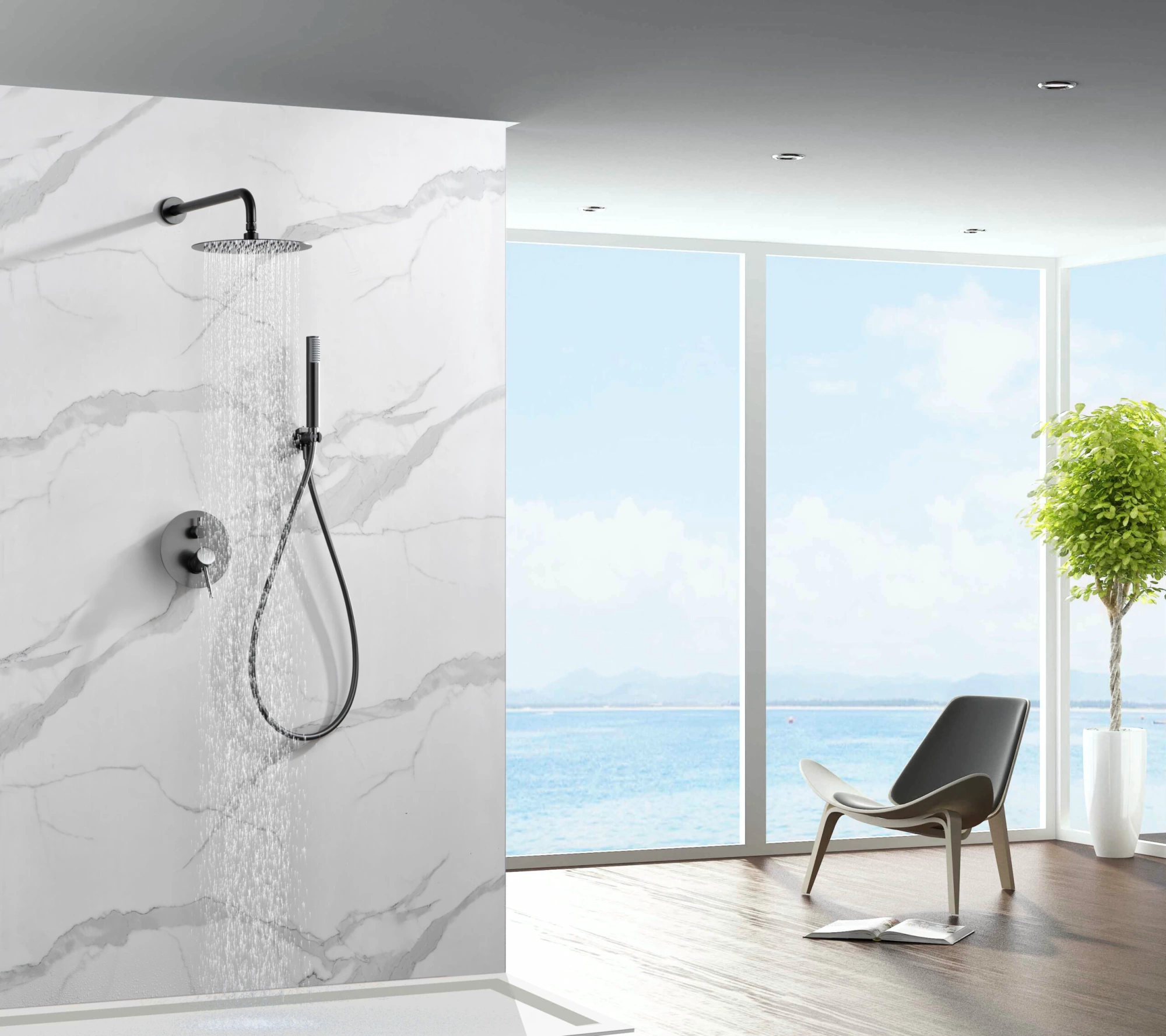 Смеситель для душа скрытого монтажа готовый комплект верхний душ ø25cм imex monza gpm039/bgm black gun metal pvd