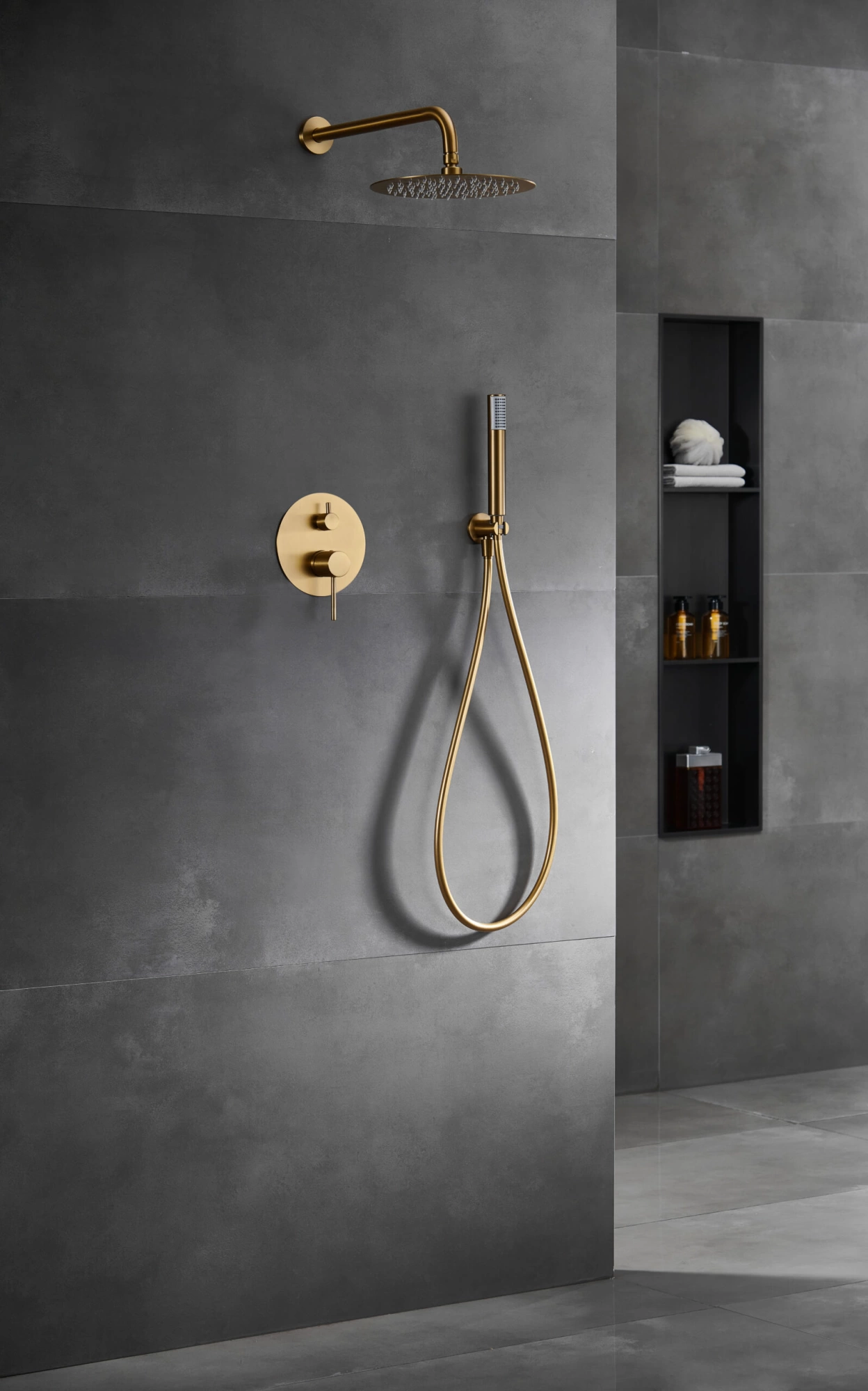 Смеситель для душа скрытого монтажа готовый комплект верхний душ ø25cм imex monza gpm039/oc brushed gold pvd