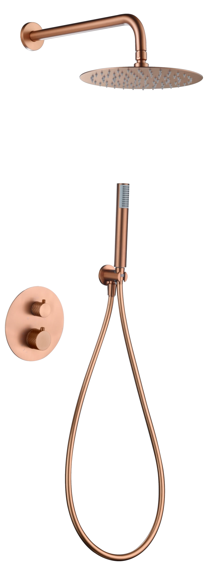 Смеситель для душа термостатический скрытого монтажа готовый комплект верхний душ ø25cm imex genova gtg053/orc brushed rose gold pvd