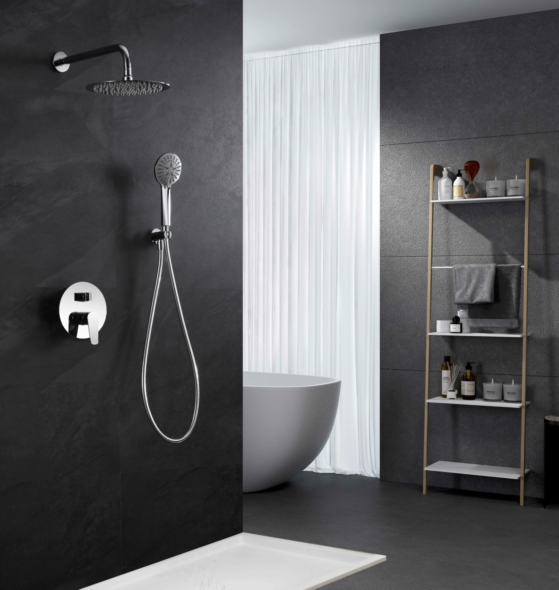 Смеситель для душа скрытого монтажа готовый комплект верхний душ ø25cм imex belgica gpz044 chrome