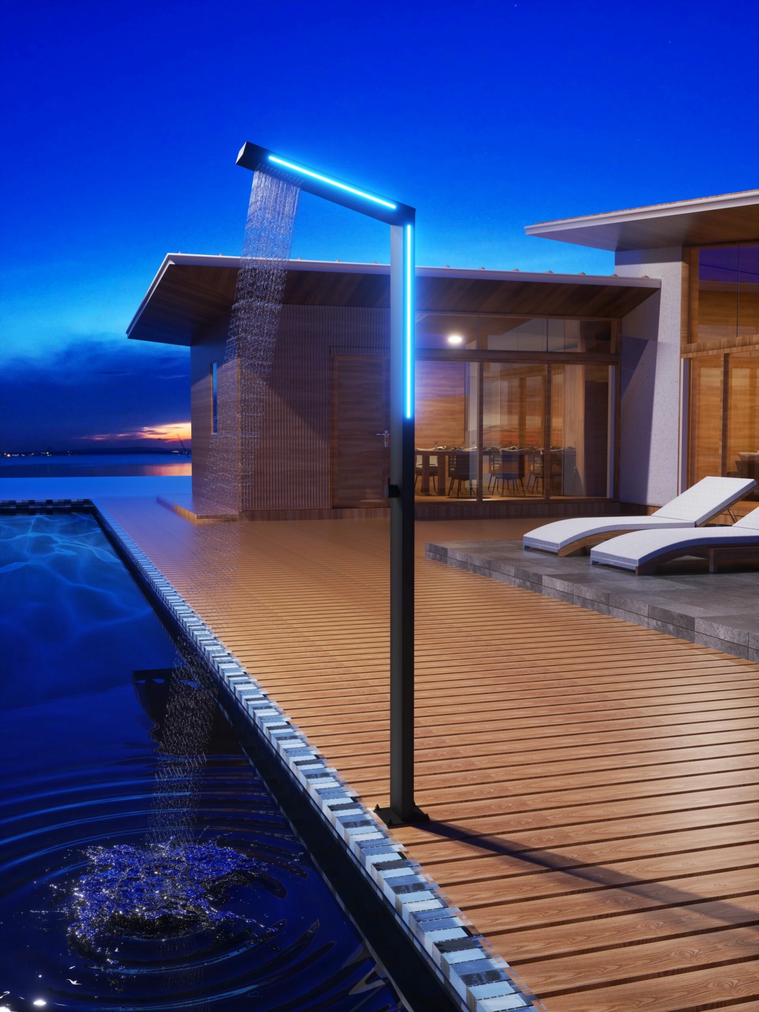 Душевая колонна напольная с краном без смешивания и led подсветкой poolimex sense gps016/ang matt black