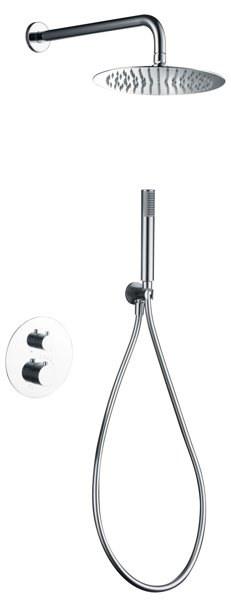 Смеситель для душа термостатический скрытого монтажа готовый комплект верхний душ ø25cm imex genova gtg053 chrome