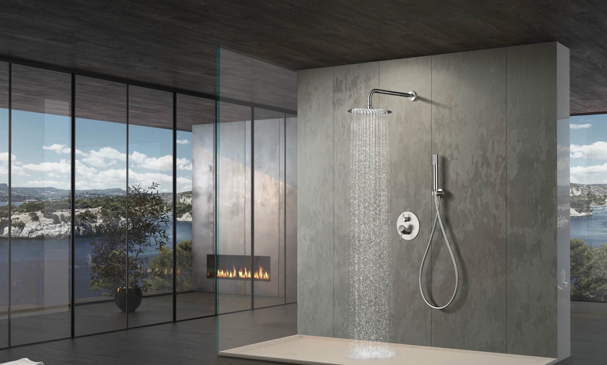 Смеситель для душа скрытого монтажа готовый комплект верхний душ ø25cм imex monza gpm039/nq brushed nickel