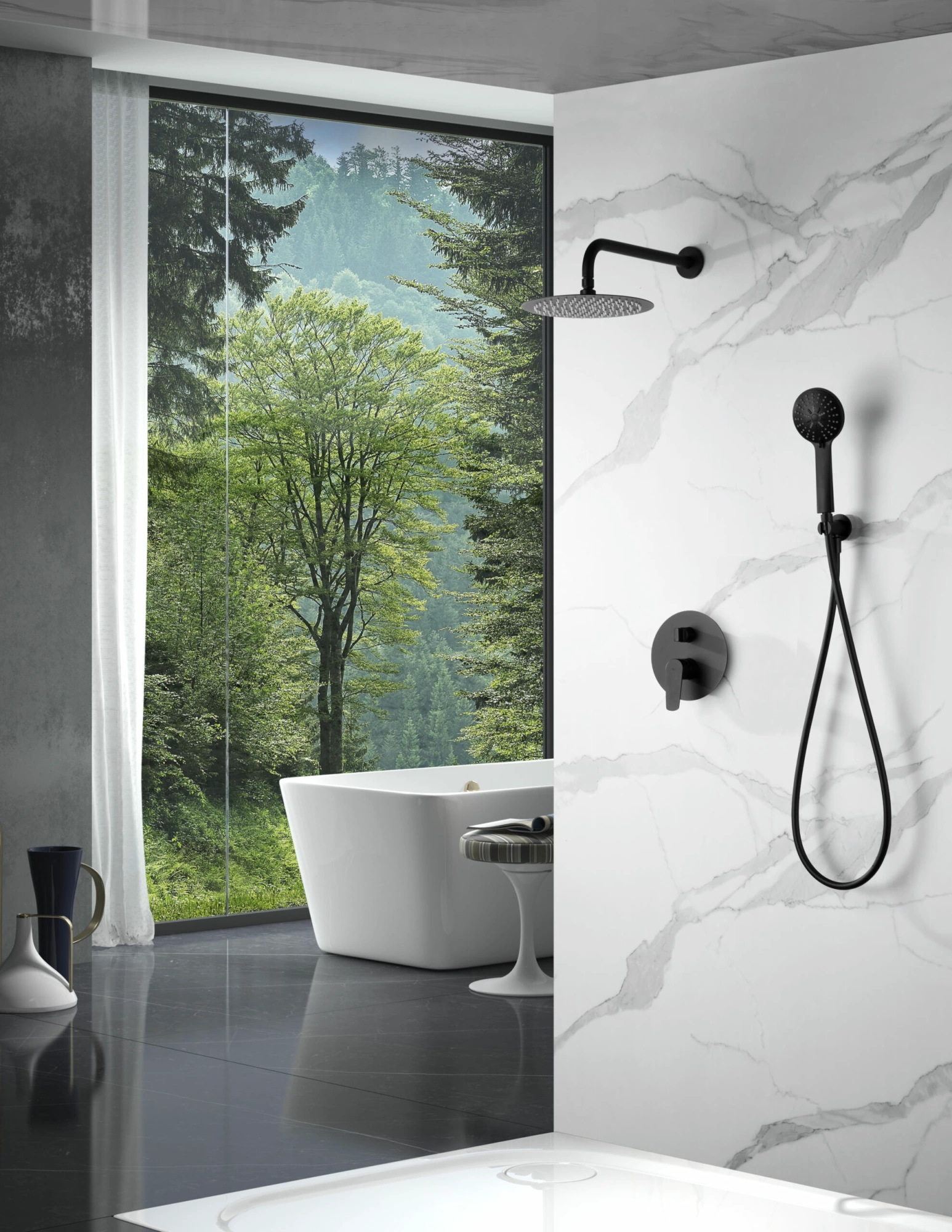 Смеситель для душа скрытого монтажа готовый комплект верхний душ ø25cм imex belgica gpz044/ng matt black